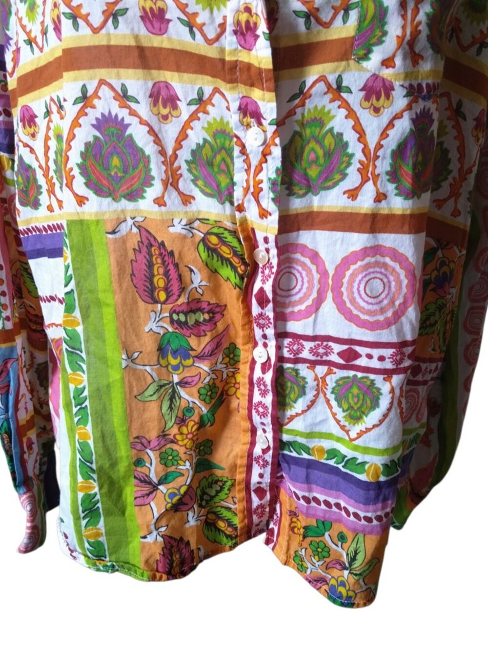 Sigrid Olsen Women's Large Button Front Vibrant Floral Print Blouse Boho Hippie - Picture 3 of 8
